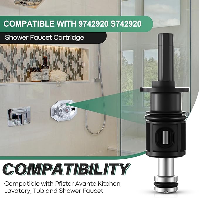 Dreyoo 2 Pack Compatible with 9742920 S742920 Pull and Turn Tub Shower Cartridge, Compatible with Pfister Avante Series Lavatory, Tub Faucet, Shower Valve Cartridge Replacement Part (Metal Stem)
