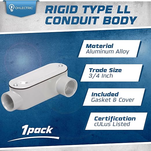 OHLECTRIC Heavy Duty Aluminum Rigid Threaded Conduit Body (LL-Type - ¾”) Service Entrance Elbow Conduit Bodies, Durable Conduit Fitting, Rustproof, Cover & Gasket Included Conduit Body Fitting