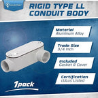 OHLECTRIC Heavy Duty Aluminum Rigid Threaded Conduit Body (LL-Type - ¾”) Service Entrance Elbow Conduit Bodies, Durable Conduit Fitting, Rustproof, Cover & Gasket Included Conduit Body Fitting