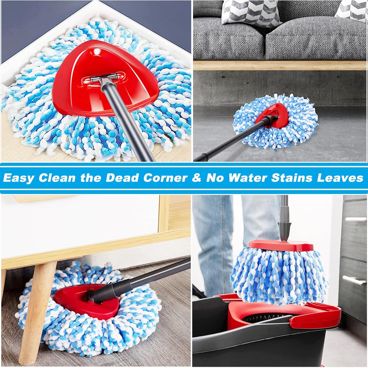 14 Pack Spin Mop Replacement Heads, Only Fit for RinseClean 2-Tank System, 100% Microfiber Spin Mop Refill Head,Spinning Mop Head Replacement for Floor Cleaning