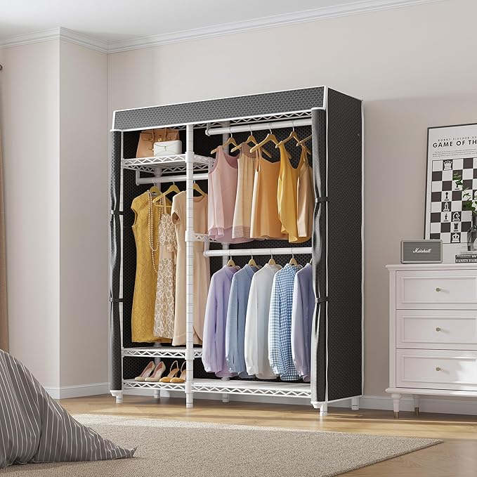 VIPEK V2C Heavy Duty Clothes Rack with Upgraded Polyester Cover, Metal Portable Closet with Adjustable Shelves & Hanging Rods, Freestanding Wardrobe Closet for Bedroom, Max Load 700LBS