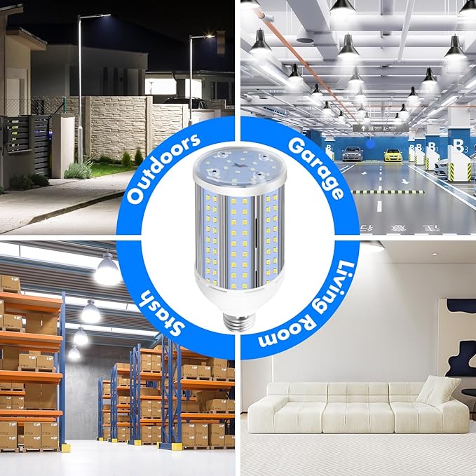 HJFF Corn Light Bulb 500W Equivalent Led Bulb 8750Lumen 60W 6000K Cool Daylight White E26/E27 Medium Base Led Corn Bulb for Outdoor Indoor Garage Warehouse Backyard Factory Workshop Street