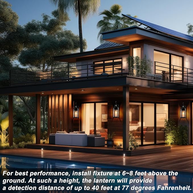 Large Motion Sensor Outdoor Wall Light 20" - Black Dusk to Dawn Outdoor Lighting, Modern Wall Mount Light Fixture, Waterproof Porch Light Fixture for Outside House Garage, 3 Modes (with Gold Trim)