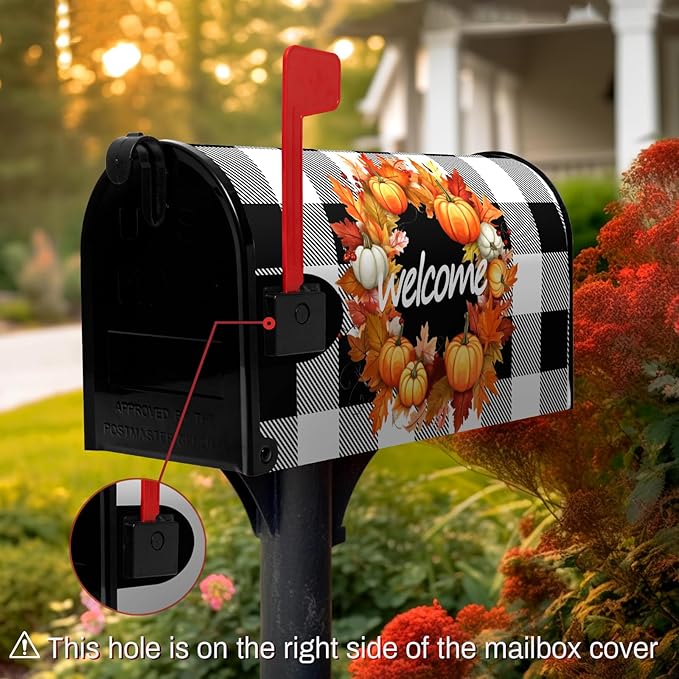 Fall Welcome Mailbox Covers Magnetic Standard Size Autumn Pumpkin Buffalo Plaid Mailbox Cover Post Box Wrap Outdoor Decor for Garden Yard 21x18 Inch