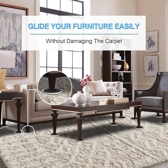 Upgrade Furniture Sliders, Furniture Sliders for Carpets, 16 PCS 4.3" Moving Pads with Anti-Slip Groove, Round Furniture Moving Sliders for Easy Move Bed Tables Cabinet Heavy Duty, Protect Carpets