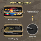 Small Canvas Tool Pouch with Zipper, 12 Inch Tool Organizer Bag, Double Layer Utility Storage Bag with Shoulder Strap for Electrician, Khaki/Green (Empty Bag)