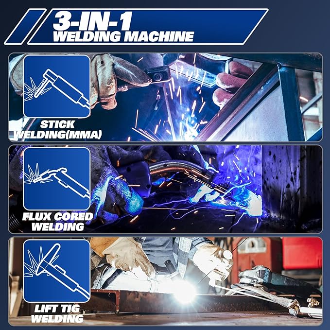 BILT HARD 135A 3-in-1 IGBT Inverter Welder, 110V Flux Core MIG/Lift TIG/Stick Welding Machine with Synergic Control, LED Display, 2T/4T/SPOT Modes & Full Kit (Solar Helmet, Gloves)