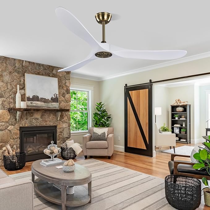 60" Gold and White Ceiling Fan with Remote Control, Bedroom Ceiling Fan without Lights for Indoor/Outdoor - Modern Design, Powerful Airflow, Silent Operation