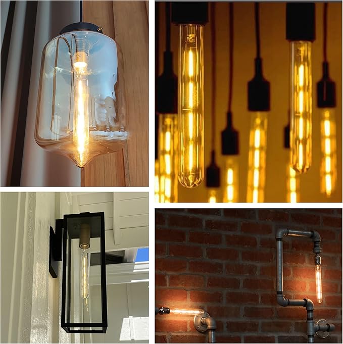 11.8IN 1000LM 2700K Soft White Light Bulbs E26 Base, T10 T9 Edison Bulbs Dimmable 8W, AC 120V 100 Watt Equal Filament Bulb, Vintage Clear Glass Long Tubular LED Bulb, UL Listed - 4Pack