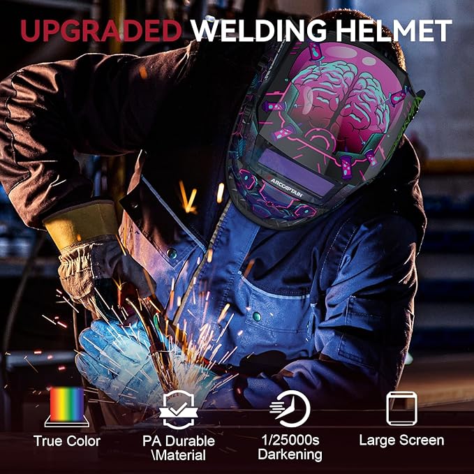 ARCCAPTAIN Large Viewing Screen Welding Helmet, 1/1/1/1 Top Optical Clarity Auto Darkening Welding Hood, 4 Arc Sensor 1/25000s Response Time True Color Weld Hood Helmet HSH-S800 Cyberpunk