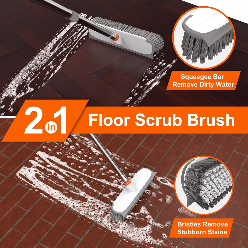 Floor Scrub Brush with Long Handle, Stiff Bristles Deck Brush, BITOPE Multi-Purpose Heavy Duty Hardwood Floor Scrubber, Cleaning Concrete Balcony Patio Garage Outdoor/Indoor