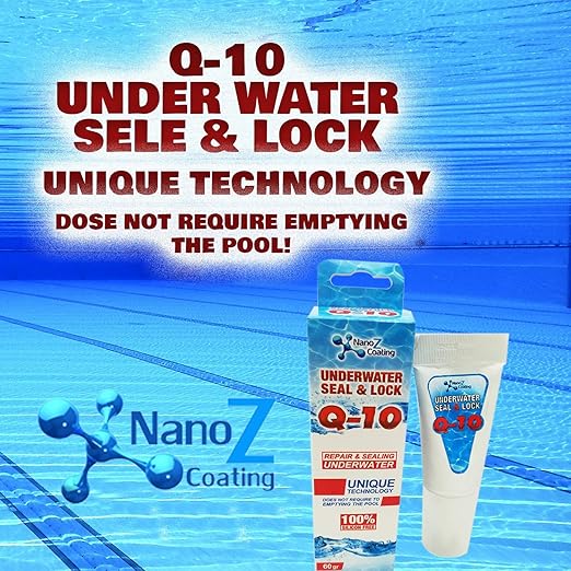 Nano Q10 Underwater Seal & Lock - Leak and Crack Repair Without Emptying The Pool, Reservoir, or Tank. Eco-Friendly Under Water Adhesive, Stays Flexible, Waterproof, and Chlorine Resistant (2.1 oz)