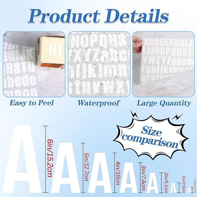 Letter Stickers Small Alphabet Stickers Numbers and Letters Self Adhesive Vinyl Waterproof Sticker for Scrapbooking, Water Bottles,Cup,Mailbox Address,Sign,DIY Crafts Art (White, 0.5 Inch)