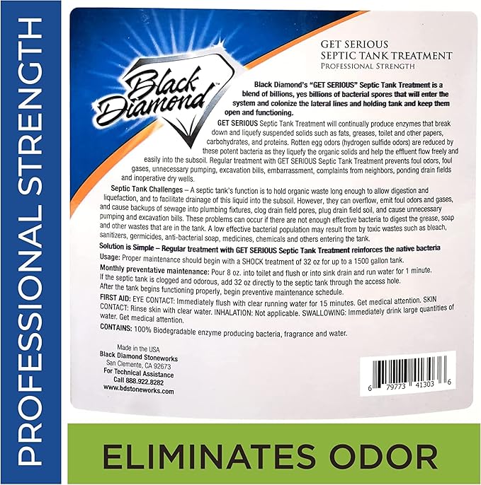 Black Diamond Stoneworks GET SERIOUS Grease Trap Treatment. Commercial Enzyme Drain Opener, Odor Control, Enzyme for Grease Trap Cleaner, and Maintenance. Eliminates Build-Up, Odor, and drain grease.