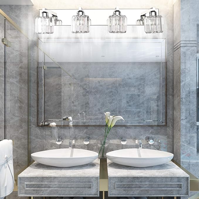 Aipsun Crystal Bathroom Vanity Light Modern Vanity Lighting Fixtures Crystal Vanity Light for Bathroom 4 Lights(Not Include Bulb)