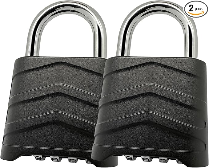 SEPOX 2PCS Large Combination Padlock, Outdoor Combo Lock 2.2" 55mm Heavy Duty Weatherproof, Ressetable 4 Digital, Security Aluminum Body, Uncuttable Shackle, for Warehouse, Home, School, Gate, Garden