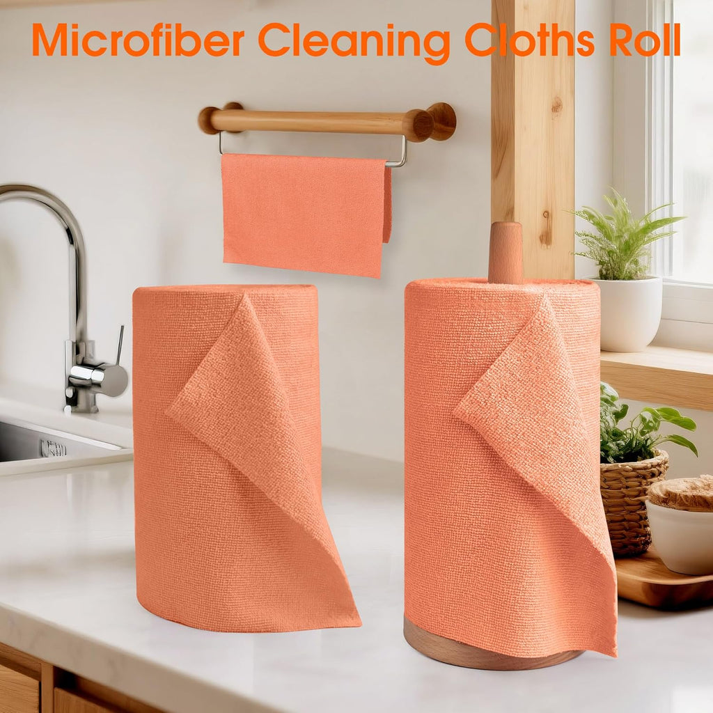 Roll of Microfiber Cleaning Cloth –100 Pack, Tear Away Microfiber Towels, Reusable, Washable, Scratch-Free, Cleaning Supplies,Kitchen Towels for Car, Home, Kitchen, Dishes(Honey Orange)