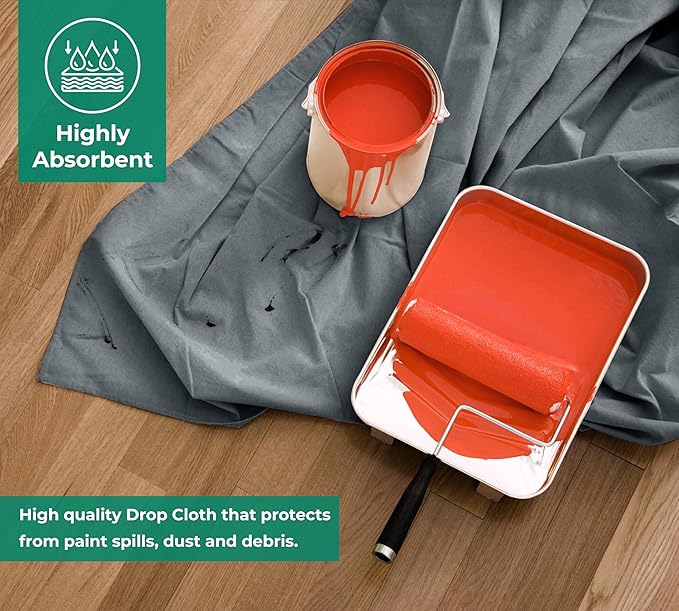Canvas Drop Cloth for Painting 4x12 feet Pack of 1-8oz Painters Drop Cloths for Painting - All Purpose Canvas Tarps for Floor & Furniture Protection - Recycled Cotton Fabric