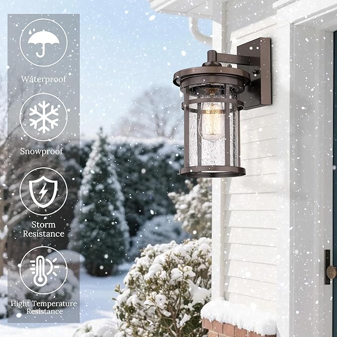 Outdoor Wall Sconces, Exterior Lantern Lighting Fixture, Mounted Lights for Patio, Porch, Garden, Balcony (Bronze, 12" H-2Pack)