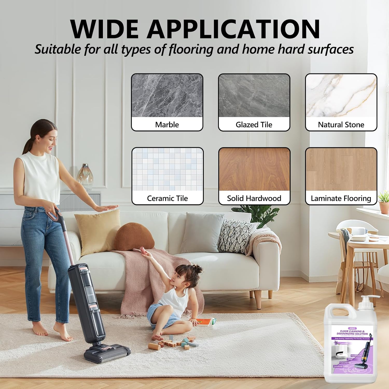 85 FL OZ Floor Cleaning Solution,Floor Cleaner for Mopping with Tineco,Deep Cleaning &Deodorizing for Roborock,Compatible with Saros Series,S8/S7 Series,Q Revo/Q Series,iFLOOR Series Wet Dry Vacuum