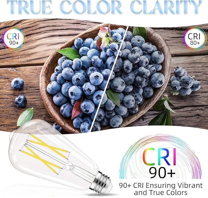 Edison Bulbs 60 watt Equivalent LED, E26 Bulb Non-Dimmable, Cool White 4000K, ST58 Vintage Light Bulbs, 90+ CRI, 6W 600LM, E26 Medium Base, Clear Glass, 18 Pack