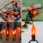 Flickering Flame String Lights Orange Halloween Lights with 10 Pack C7 Orange Flickering Light Bulbs, 12.8Ft Flame String Lights for Fall Decor Halloween Decorations for Home Party Yard Porch