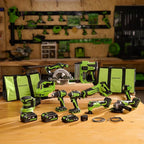 Greenworks 24V Brushless 10PC Power Tool Combo, Drill+Impact Driver+Circular Saw+Recip Saw+Jig Saw+Sander+Light+Multi-Tool+Nailer+Grinder (2) 4.0Ah+2.0Ah Batteries (24,000mAh Power Bank) USB-C Charger