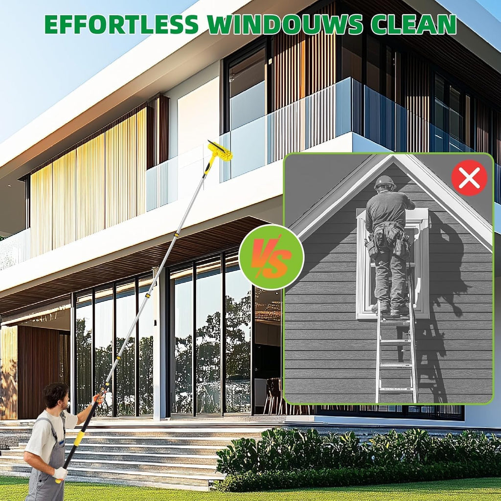 284'' Window Squeegee with Telescoping Extension Pole, 2 in 1 Shower Cleaning with Telescopic Pole, Extension Washing Tool with Rotating Head for Indoor/Outdoor High Window Glass