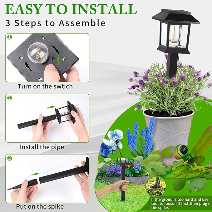 Solar Lights Outdoor, 6 Pack Waterproof Auto On/Off Solar Pathway Lights for Garden, Landscape, Path, Yard, Patio, Driveway, Walkway Decor