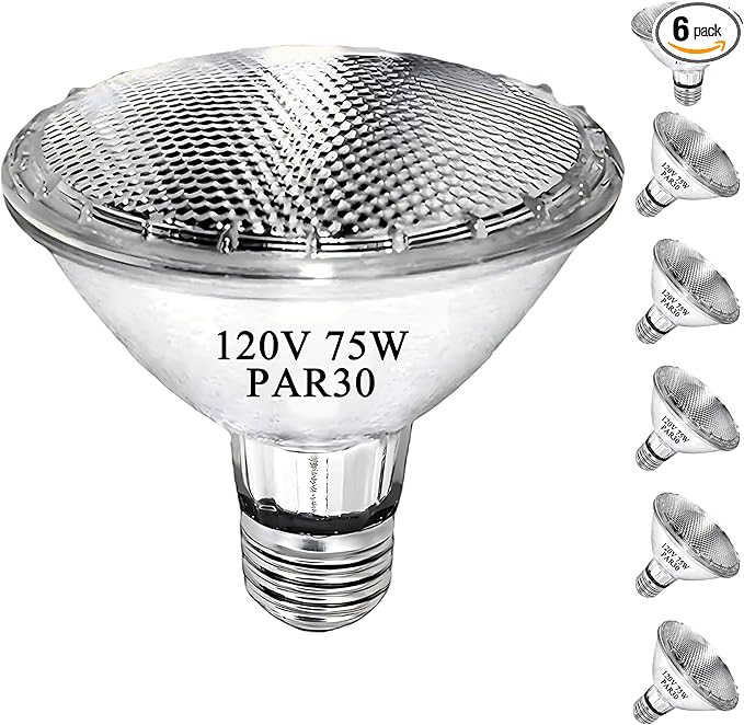 PAR30 Short Neck Halogen Flood Light Bulbs, 120V 75W PAR30 Light Bulb, Dimmable, High Output, E26 Medium Base, 2700K Warm Lighting, 3000 Hours for Recessed Light Bulb(6 Pack)