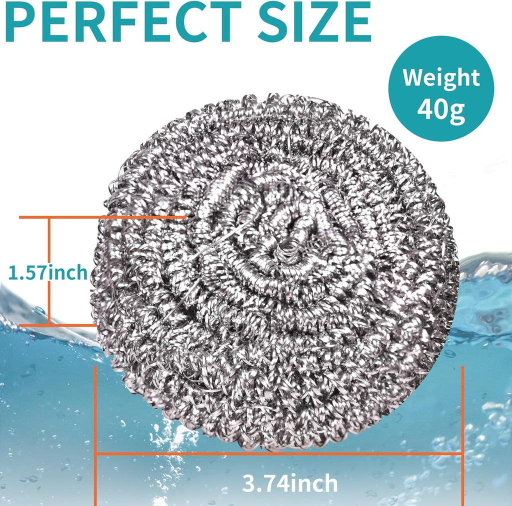 Stainless Steel Scourer Heavy Duty Scrubber Pads Steel Wool Pack of 6,40g