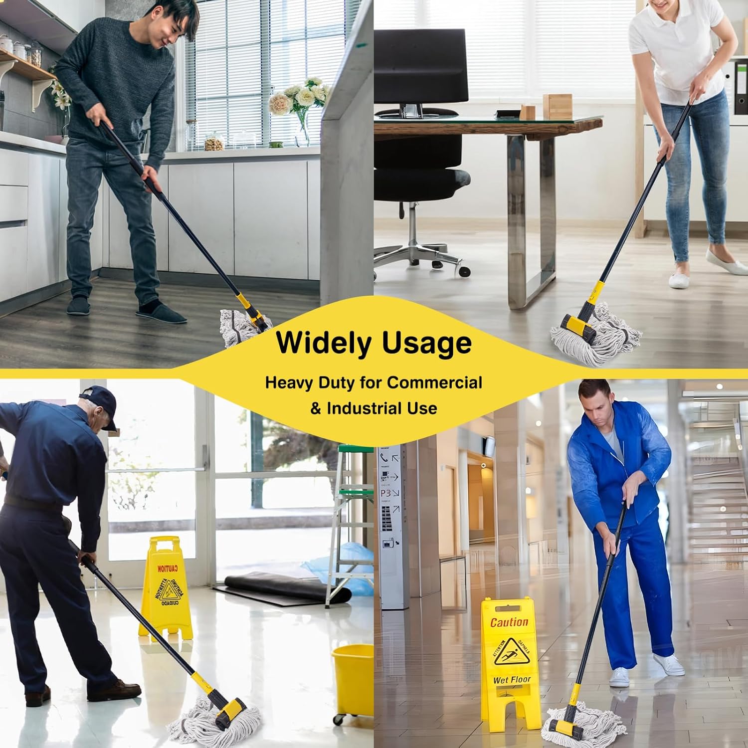 KeFanta 60" Heavy Duty Commercial Mops for Floor Cleaning,Looped-End String Industrial Mop with Long Handle, Cotton Wet Mop for Home, Kitchen, Garage, Office and Concrete/Tile Floor