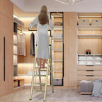 6 Step Ladder, Portable Step Ladder with Handrails, Folding Step Stool for Adult, Aluminum Step Ladder for Closet, Kitchen, Outdoor, 330LBS - Champagne Gold