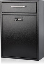 KYODOLED Steel Combination Lock Mail Boxes Outdoor, Locking Wall Mount Mailbox,Security Lock Drop Box, Collection Boxes,16.2H x 11.22L x 4.72W Inches, Black X Large
