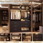 4FT Closet Systems with 5 Wood Drawers, 48 Inch Closet Organizer System with 2 Hanging Rods & 7 Shelves, Heavy Duty 48" Walk-in Closet, Black (48"L x 15" W x 80" H)