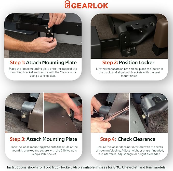GearLok UnderSeat Truck Locker – Secure Under Seat Storage for Ford F-Series Trucks – Lockable Truck Organizers and Storage for Tools, Ammo and Equipment (Fits 41"x13"x4.5" Interior)