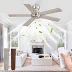 42 Inch Flush Mount Ceiling Fans no Light, Brushed Nickel Modern Ceiling Fans, 6-Speeds, Quiet Reversible DC Motor, Outdoor/Indoor Ceiling Fan for Patios, Living Room, Bedroom
