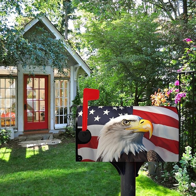 Eagle Patriotic Mailbox Covers Magnetic Standard Size American 4th of July USA Flags Mailbox Wraps Mailbox Post Cover Remember Day Decor Waterproof for Garden Yard 21x18 Inch
