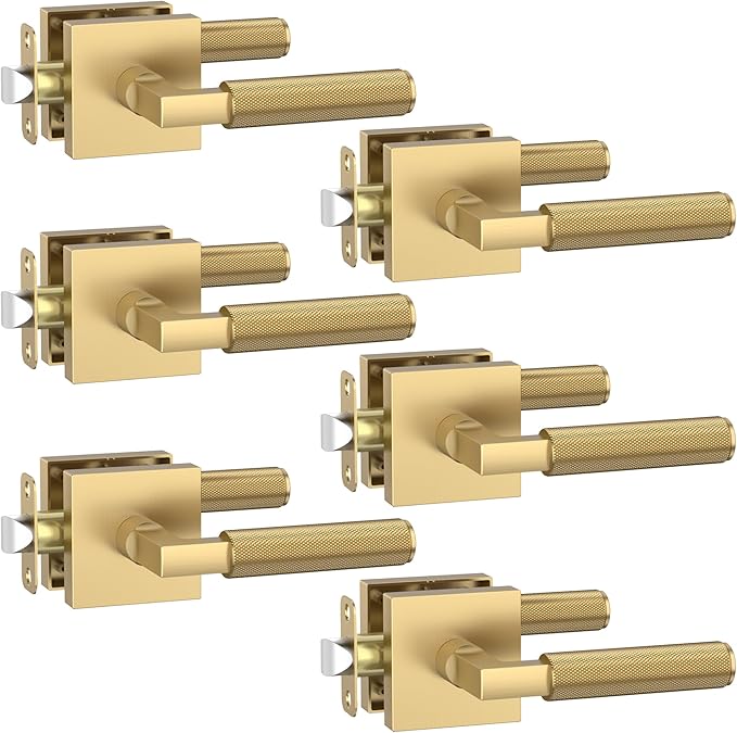 Asidrama 6 Pack Champagne Bronze Passage Door Handles, Door Lever with Door Knobs Indoor for Bedroom or Bathroom, Heavy Duty Door Handles Interior with Locks for Left Right Sided Doors
