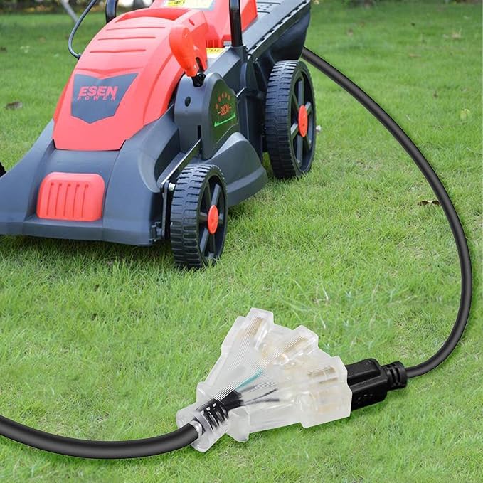 1FT 12/3 Extension Cord Heavy Duty Black 3-Outlet Indoor/Outdoor SJTW Lighted 12-Gauge Grounded Power Cable,12AWG 15 Amp, 1875 Watts，UL Listed，Safety