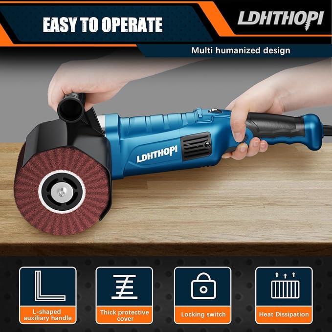 LDHTHOPI 1800W Burnishing Polishing Machine, 110V Handheld Electric Stainless Steel Polisher, 8 Variable Speed, 3100RPM for Metal with 2 Wheels, Stainless Steel, Wood