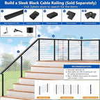 36" T304 T-drilled Cable Railing Corner Post(Post 35"x2"x2"), Three Sides Wire Railing Post with Cable Grommets, Fixed Top Mount Stainless Steel Black Finish Deck Staircase Post