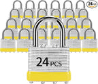 Padlocks with Same Key, LQYN 24 Pcs Laminated Keyed Padlock (1-9/16", 40mm), Keyed Alike Locks, Normal Shackle, for Storage Locker, Hasp Latch, Toolbox, Sheds