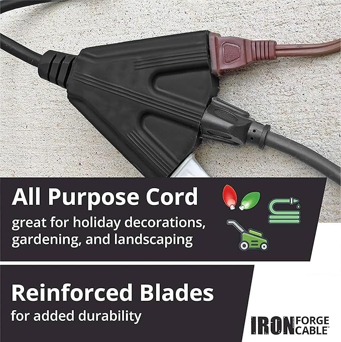 Iron Forge Cable 100 Ft Black Extension Cord with 3 Outlets - 16/3 SJTW 100 Foot Extension Cord 3 Prong, Weatherproof Exterior Power Cable for Outdoor