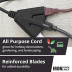 Iron Forge Cable 100 Ft Black Extension Cord with 3 Outlets - 16/3 SJTW 100 Foot Extension Cord 3 Prong, Weatherproof Exterior Power Cable for Outdoor