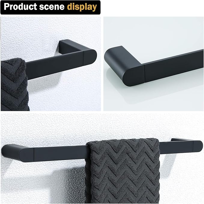 RANDOM Matte Black Towel Bar Rack Holder Rod 18 inch Hand Towel Holder for Bathroom Kitchen Heavy Duty Hardware Accessories Wall Mount Contemporary Hotel Style.96026-2-18MB