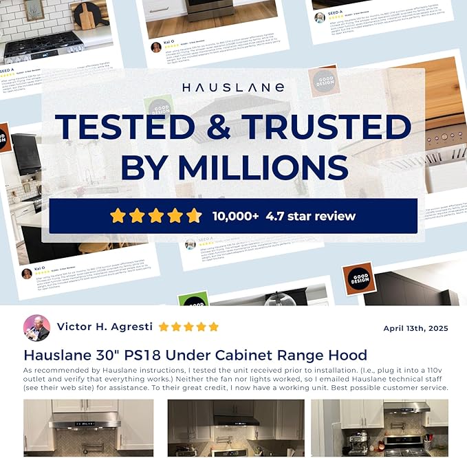 Hauslane Range Hood 30 Inch - Under Cabinet Range Hood 30" Stainless Steel Kitchen Hood, Vent Hood 30 Inches, Stove Vent Hood for Kitchen, Vent Hoods 30 Inch with LED - Chef Series PS18