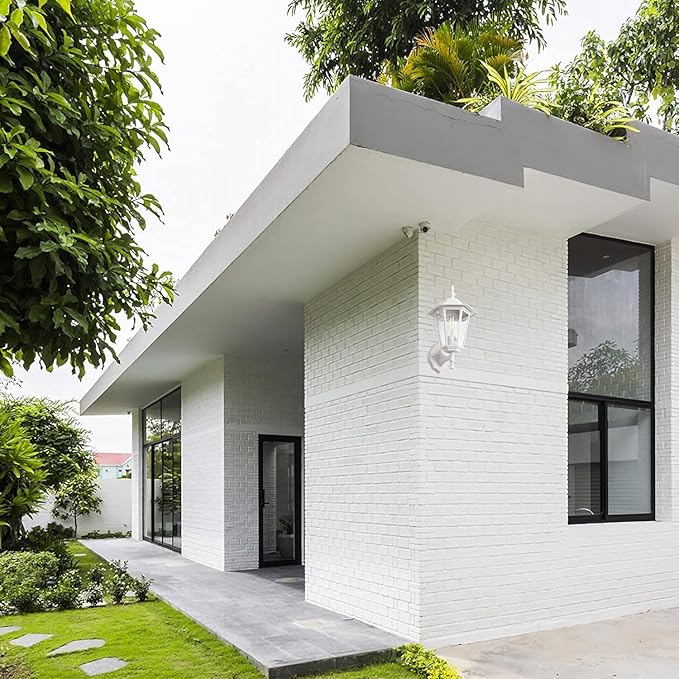 GRUENLICH Outdoor Wall Lantern, Wall Sconce as Porch Lighting Fixture with E26 Medium Base, Aluminum Housing Plus Glass, Water-Proof Rated, Bulb Not Included, White Finish, 2 Pack