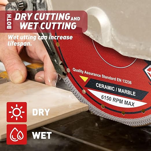 EZARC 10 Inch Diamond Saw Blade, 1" Arbor with 5/8" Brass Washer Adapter, Super Thin Tile Blade for Angle Grinder, Smooth Cutting for Porcelain Ceramic Granite Marble (1-Pack)