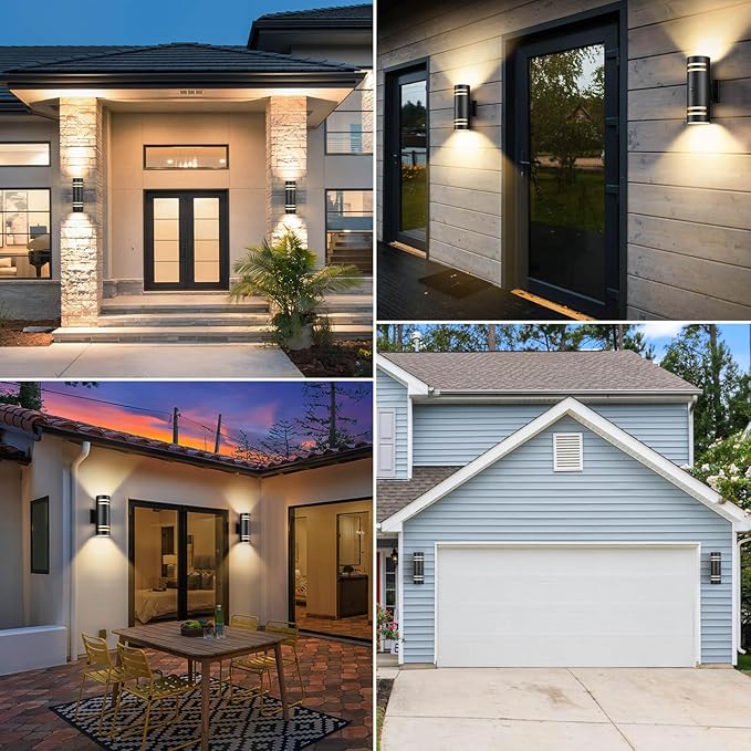 SHlMR Motion Sensor Outdoor Lights, Modern Dusk to Dawn Outdoor Lighting Wall Mount with Bulbs, Black Exterior Sconce Aluminum Up and Down Waterproof Motion Detector Lights for Outside, ETL Listed